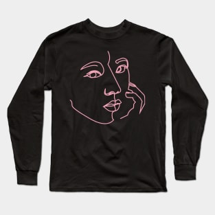 One Line Digital Art - Black pink Long Sleeve T-Shirt